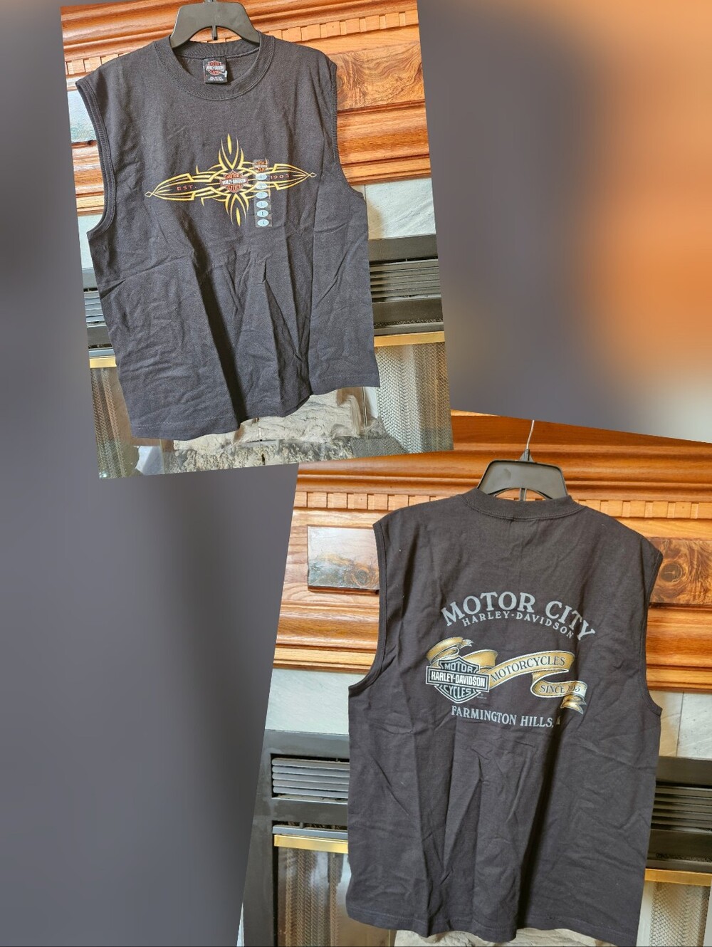 Vintage 2003 Harley-Davidson Black Sleeveless T. New!! Tribal Flames. Motor City